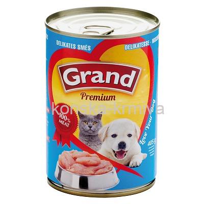 Grand Premium konzerva pro psy a kočky DELIKATES 100% masa 405g 